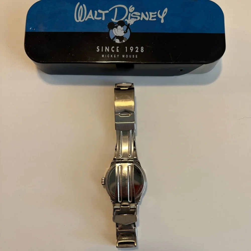 Vintage Disney Stainless Steel Mickey Mouse Watch‎ – NEW in Tin Box, New Battery